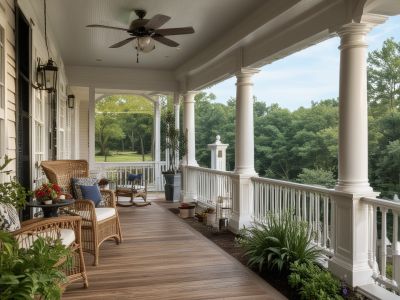Modern composite deck with railing and outdoor lighting