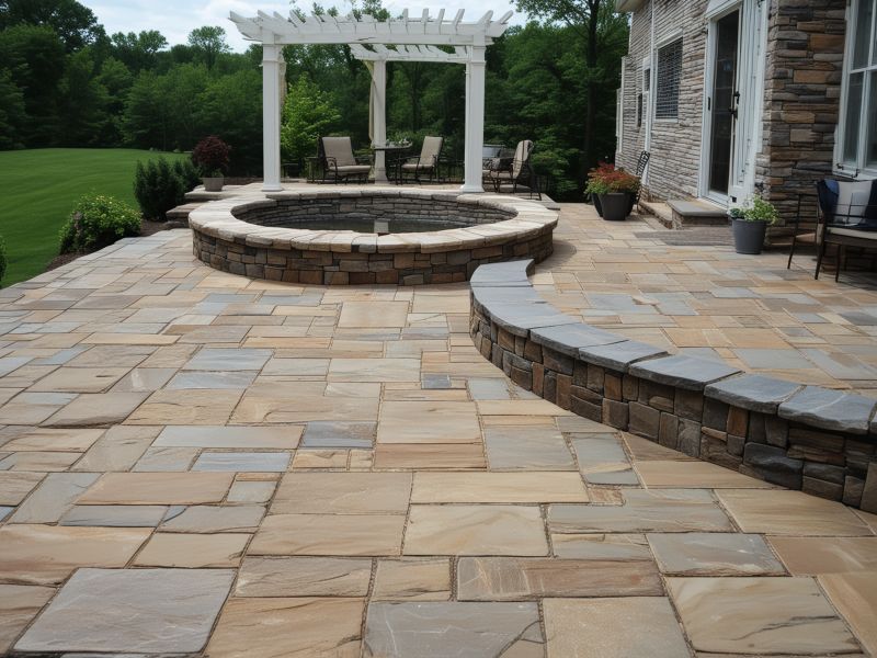 Luxury stone patio with outdoor kitchen and seating area in Breckenridge