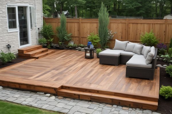 Stone patio construction process with materials and tools